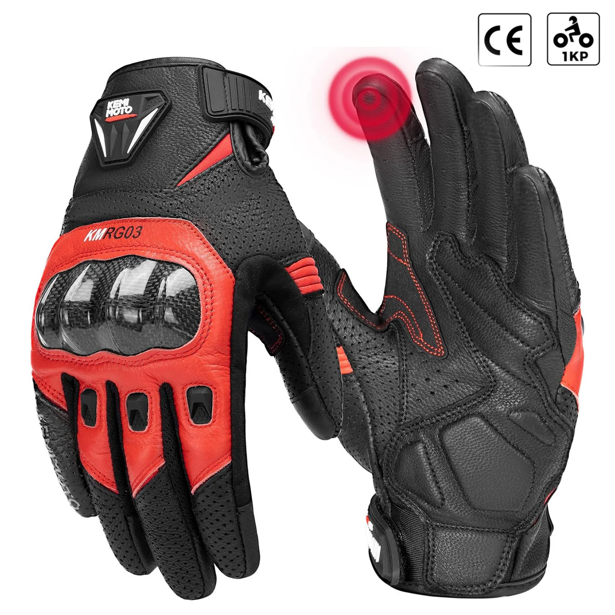 KEMIMOTO Leather Motorcycle Gloves CE Men's Retro Moto Gloves Touch Screen Carbon Protective Motorbike Breathable For Summer