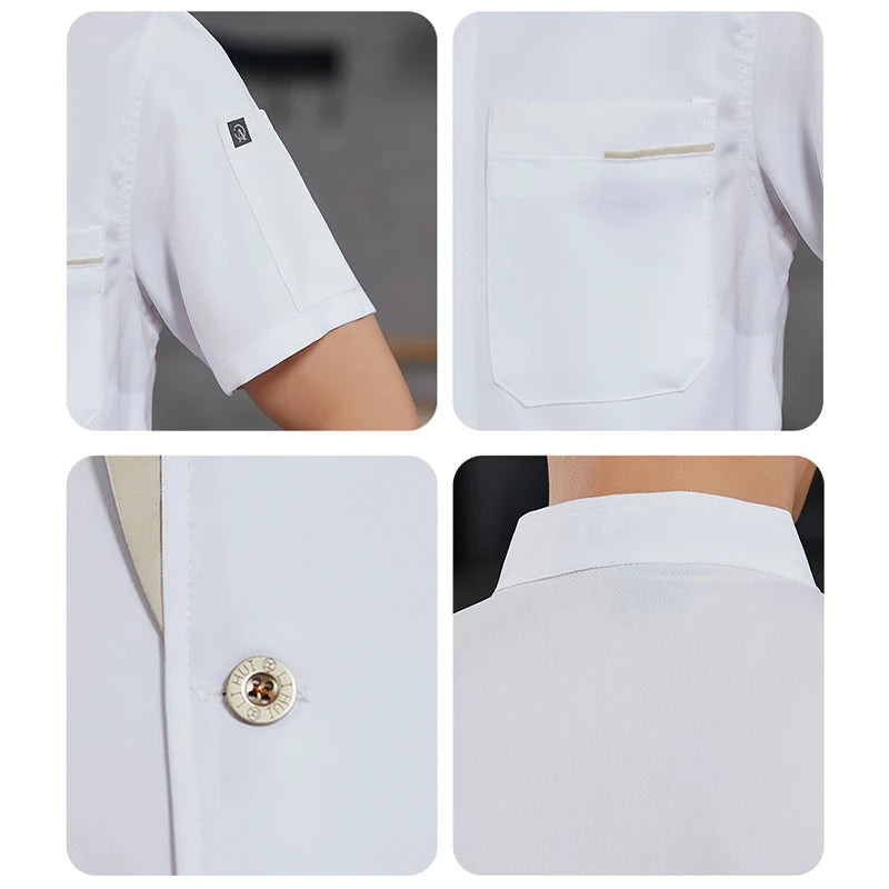 Summer Cook Jacket Restaurant Kitchen Chef Work Uniform  Waiter White Shirt Cooking Costume Barber Catering Bakery Overalls