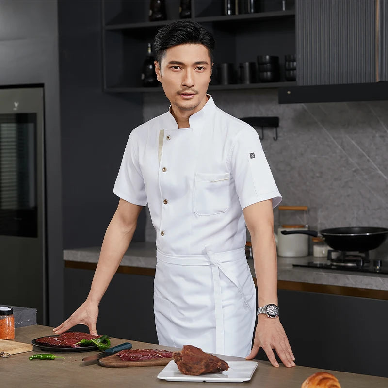 Summer Cook Jacket Restaurant Kitchen Chef Work Uniform  Waiter White Shirt Cooking Costume Barber Catering Bakery Overalls