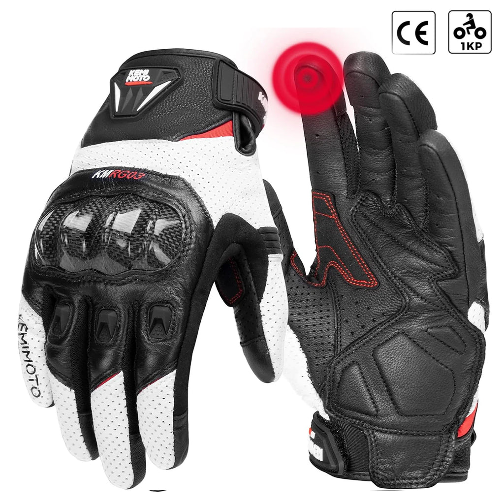 KEMIMOTO Leather Motorcycle Gloves CE Men's Retro Moto Gloves Touch Screen Carbon Protective Motorbike Breathable For Summer