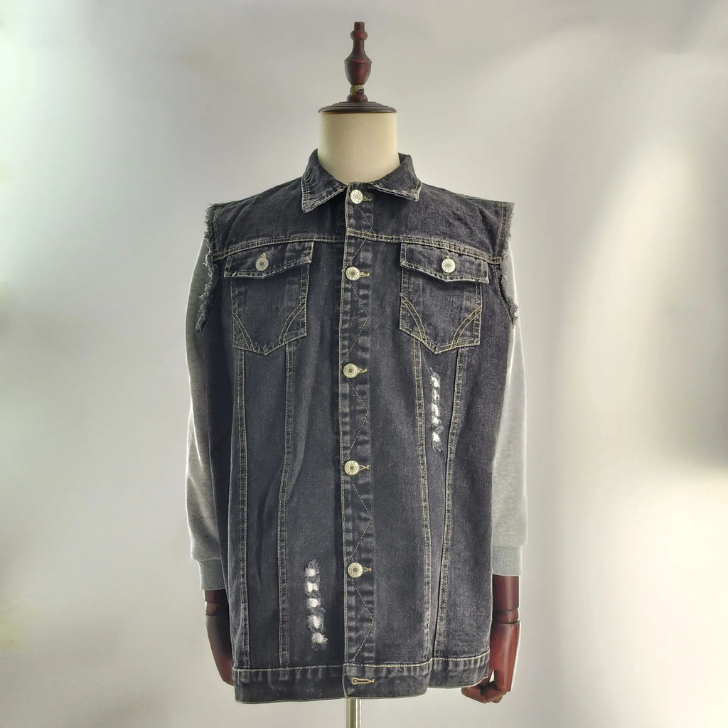 Skull Jean Jacket Men Motorcycle Denim Vest Large Size Spring Summer Streetwear Waistcoat Available 6XL Lugentolo