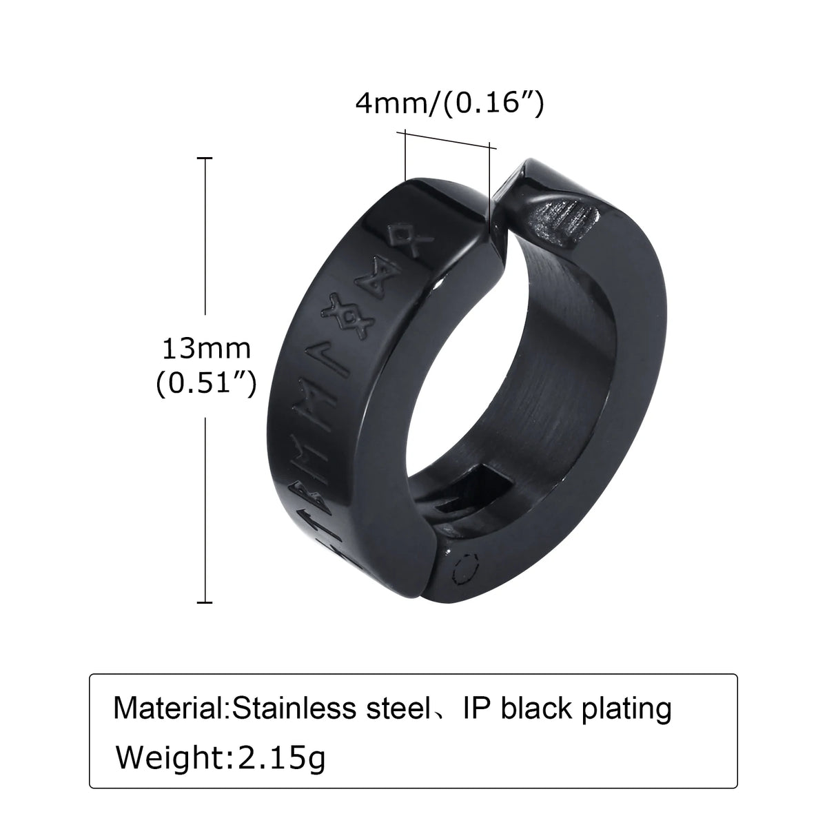Mens Norse Viking Runes Ear Clips Earrings for Male Boys Gifts Jewelry, 13mm Stainless Steel Huggie Hoops No Peircing