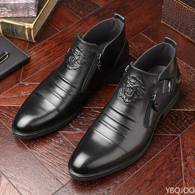 Winter Men's Elegant Boots Ankle non slip Leather Shoes British Zip Black Knight boots Pointed Punk Platform male Booties Botas