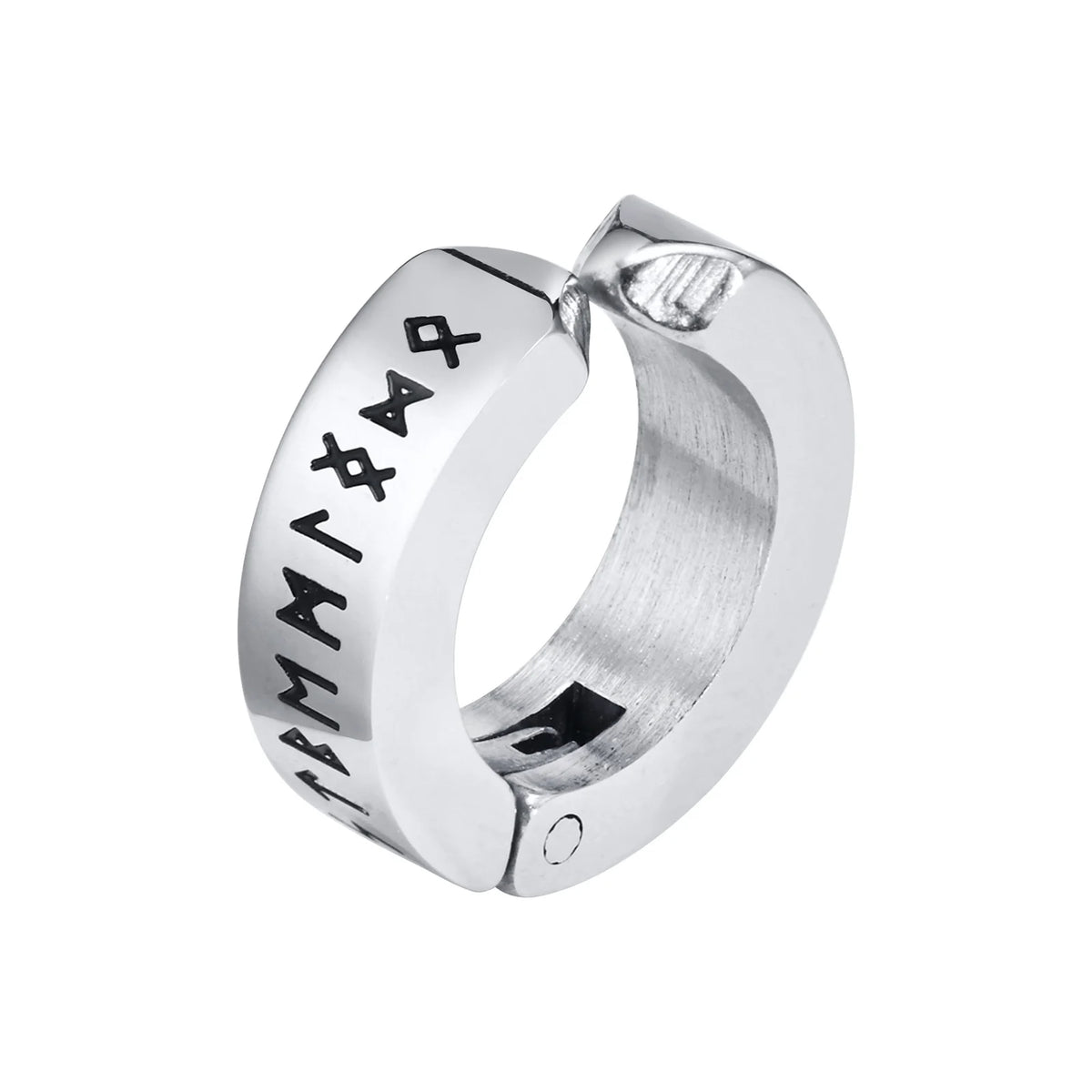Mens Norse Viking Runes Ear Clips Earrings for Male Boys Gifts Jewelry, 13mm Stainless Steel Huggie Hoops No Peircing