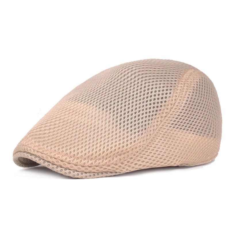Spring Summer Men Women Casual Mesh Beret Hat Solid Color Flat Cap Newsboy Style Gatsby Hat Breathable Sun Hat