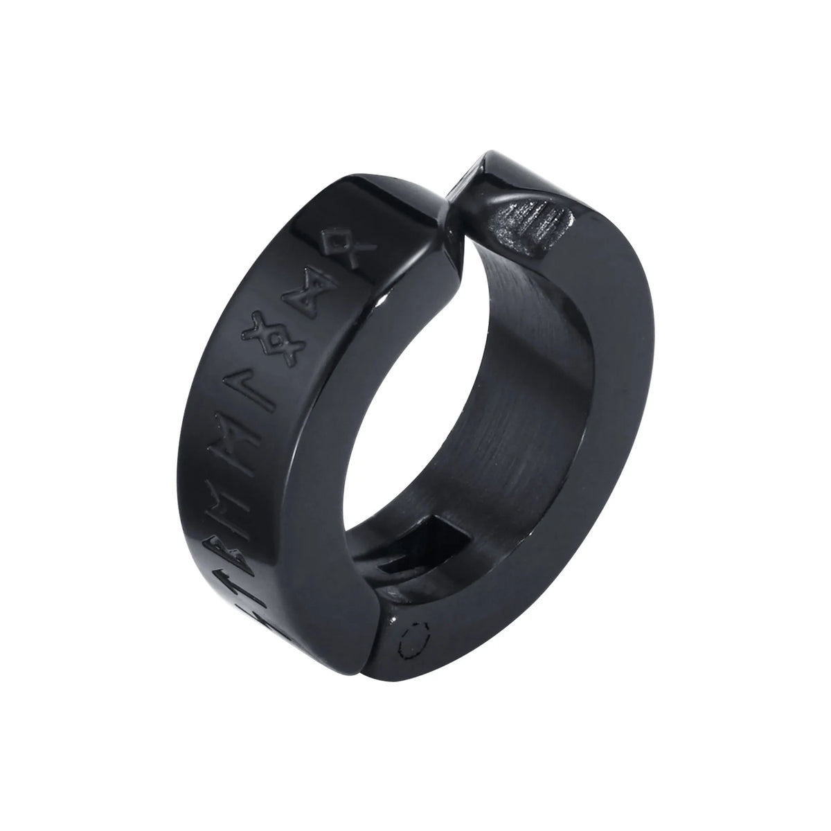 Mens Norse Viking Runes Ear Clips Earrings for Male Boys Gifts Jewelry, 13mm Stainless Steel Huggie Hoops No Peircing