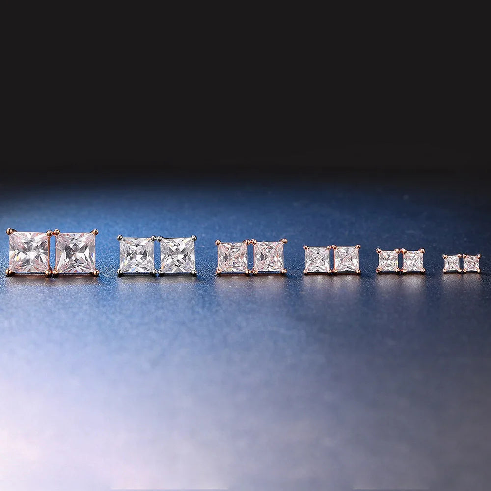 Popular Square Zircon Stud Earrings For Men Women Classic Everything Matching Ear Accessories Jewelry Wholesale aretes de mujer