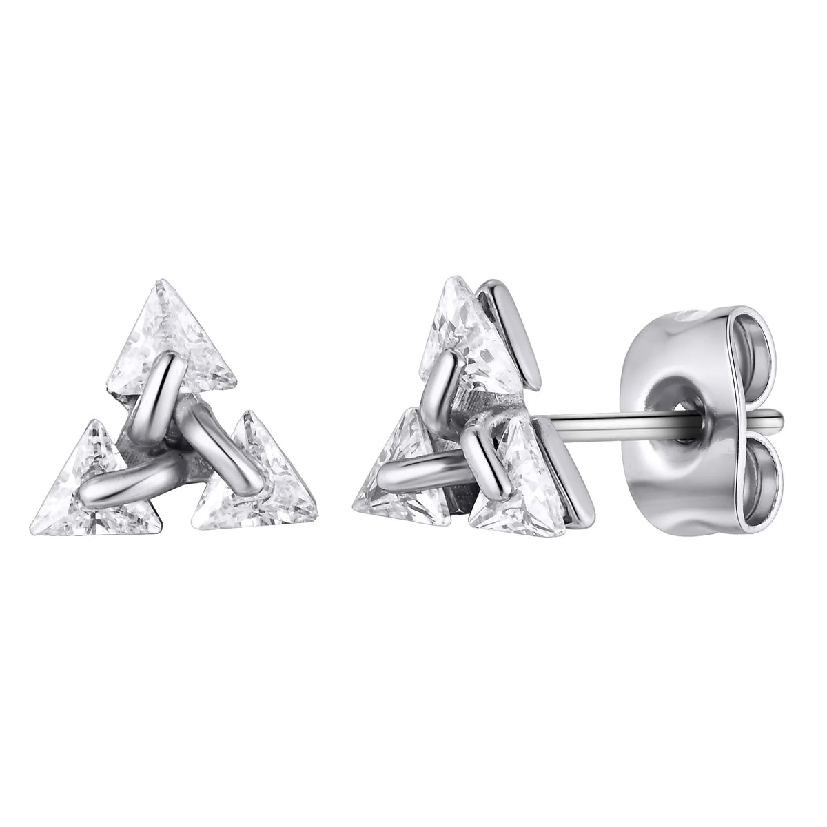Men Stud Earring,Triangle Pierced Crystal Zircon Stud Earrings,Stainless Steel Tiny Minimalist Studs for Mens Women Jewelry