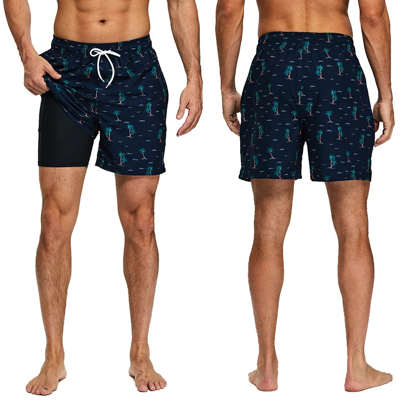ESCATCH Summer 2025 New Fashion Polyester Swimming Shorts Men Gym Board Quickly Dry Elastic Waist Traje De Baño Beach Pants
