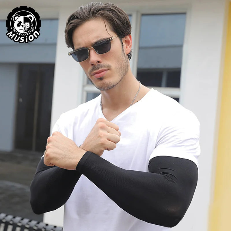Musion Plus Size Sun Protection Arm Sleeves Extended and Widened XXL Fat Man UPF50+ Hand Sock for Riding and Running For Unisex