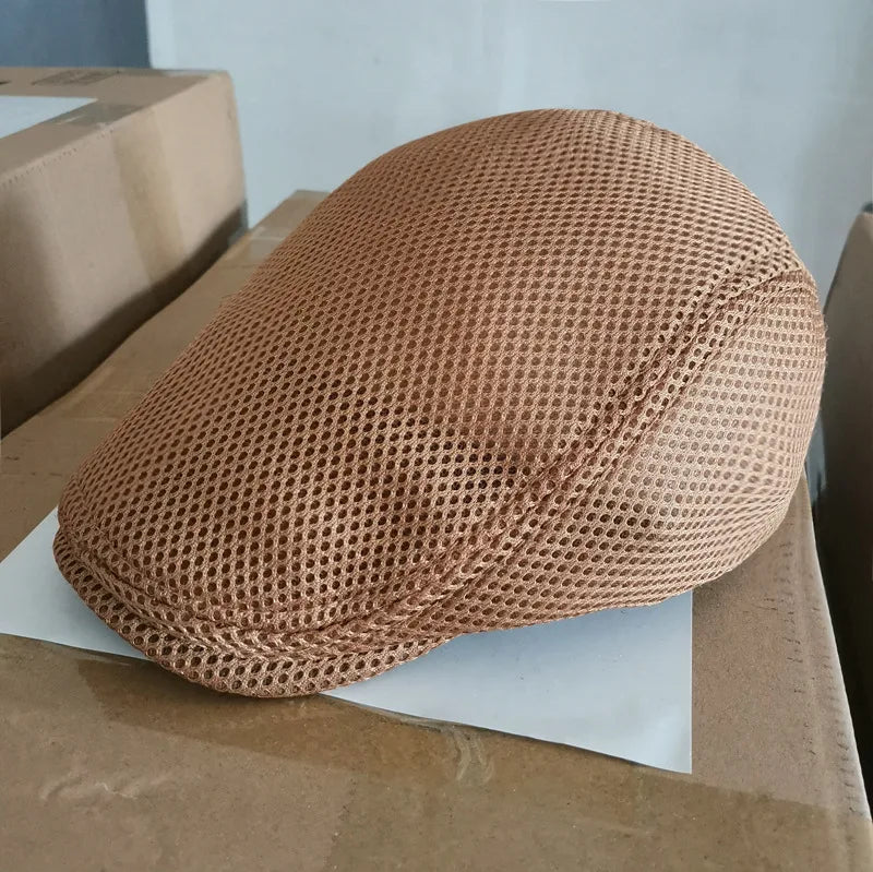 Spring Summer Men Women Casual Mesh Beret Hat Solid Color Flat Cap Newsboy Style Gatsby Hat Breathable Sun Hat