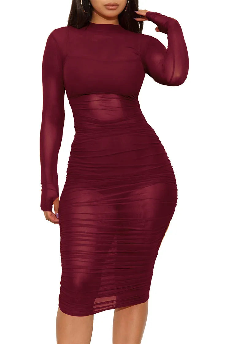 Women Mesh See Through 3 Piece Set Bodycon Ruched Cover Up Midi Dress+Camis+Shorts 3 Pieces Suits Sexy Night Club Party Outfits