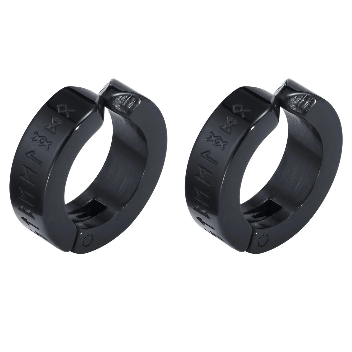 Mens Norse Viking Runes Ear Clips Earrings for Male Boys Gifts Jewelry, 13mm Stainless Steel Huggie Hoops No Peircing