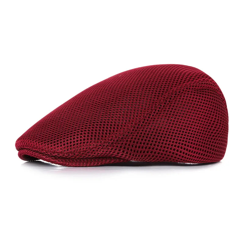 Spring Summer Men Women Casual Mesh Beret Hat Solid Color Flat Cap Newsboy Style Gatsby Hat Breathable Sun Hat