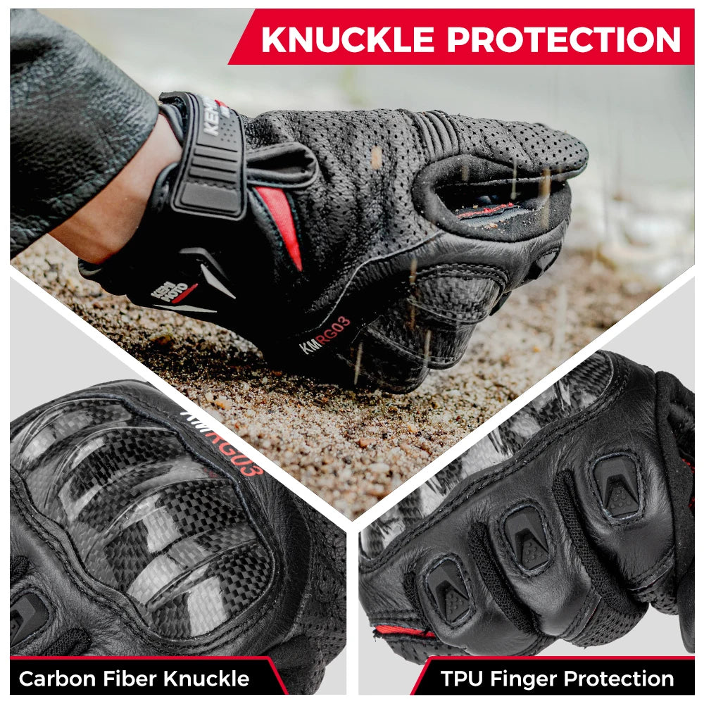 KEMIMOTO Leather Motorcycle Gloves CE Men's Retro Moto Gloves Touch Screen Carbon Protective Motorbike Breathable For Summer