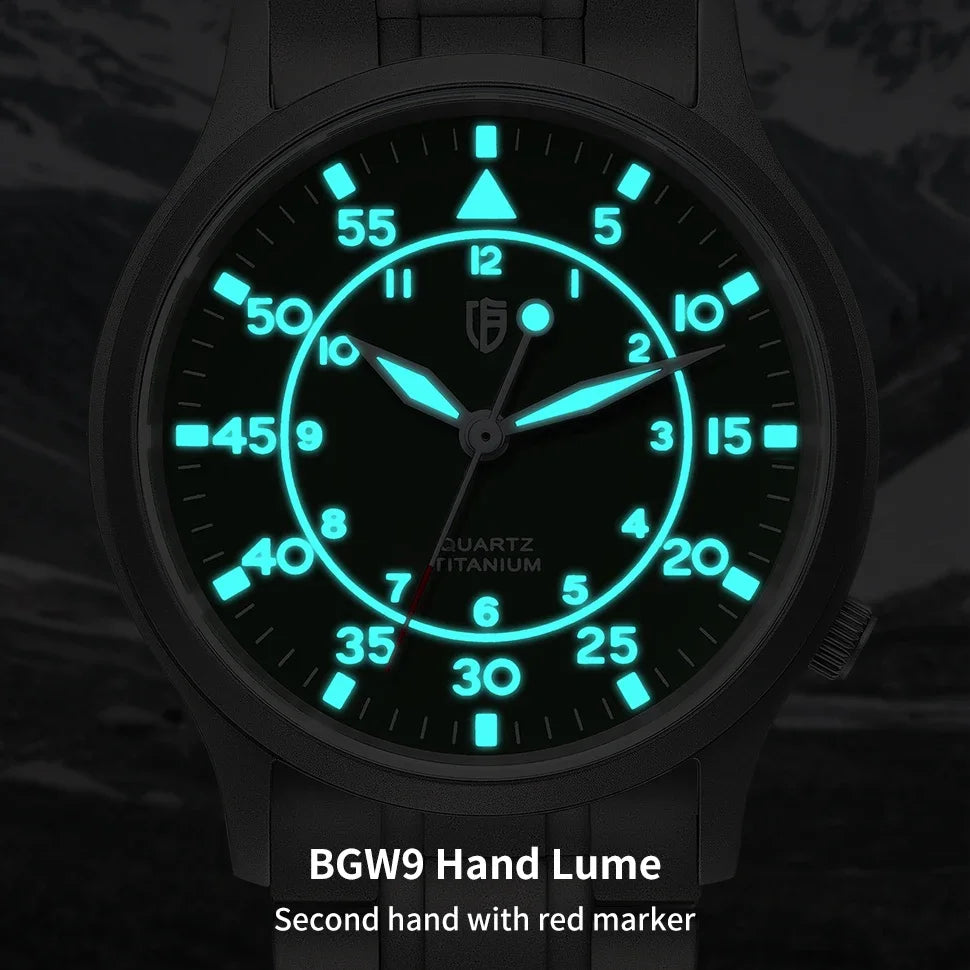 BERNY Titanium Watch for Men AR Coating Sapphire Fashion Wristwatch Luminous VH31 Ultra-thin Quartz Watch Waterproof 5ATM Watch