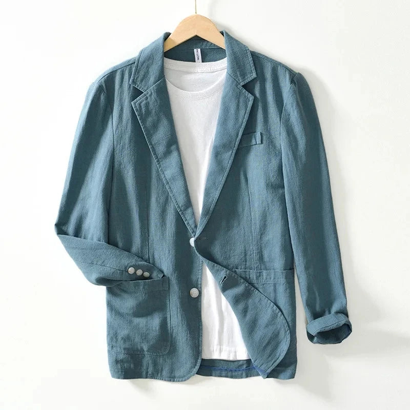 White Cotton Linen Suit Coat Men's Spring Summer Pure Color Slim Casual Business Thin Mens Blazer Jacket Comfortable Breathable
