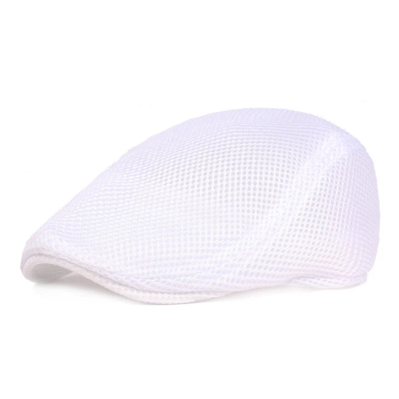 Spring Summer Men Women Casual Mesh Beret Hat Solid Color Flat Cap Newsboy Style Gatsby Hat Breathable Sun Hat